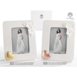 Portafoto Cornice in ceramica Bianca con cuore oro o rosa gold 2 grandezze Pane