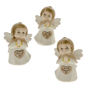 Bomboniera Battesimo Comunione Angeli in ceramica lucida  Allegria Fortuna Amicizia Etm