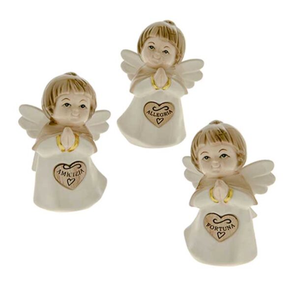 Bomboniera Battesimo Comunione Angeli in ceramica lucida  Allegria Fortuna Amicizia Etm