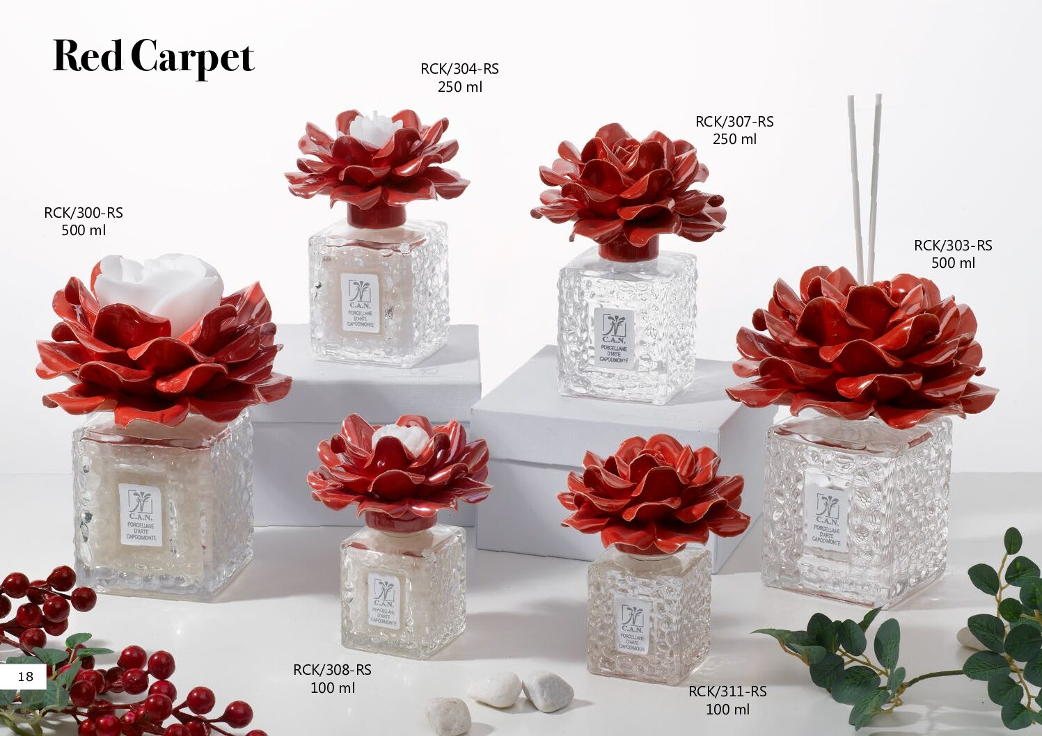 Bomboniera Capodimonte C.A.N. Diffusore Rosa con base vetro colore Rosso