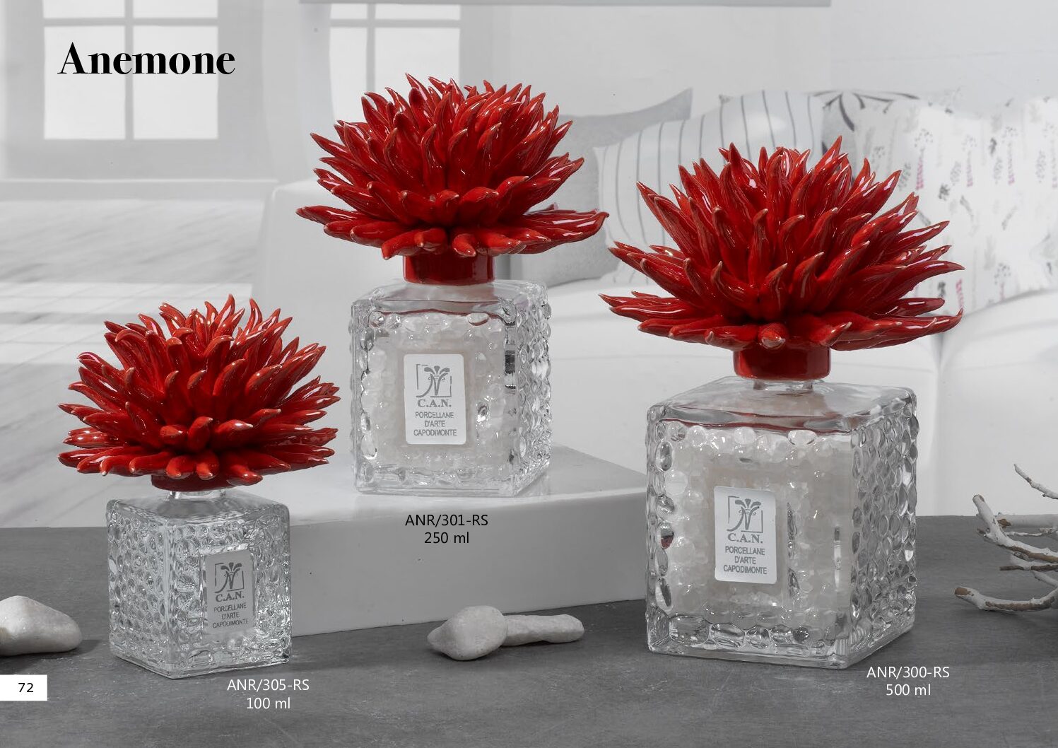 Bomboniera Capodimonte C.A.N. Diffusore Anemone con base vetro colore Rosso