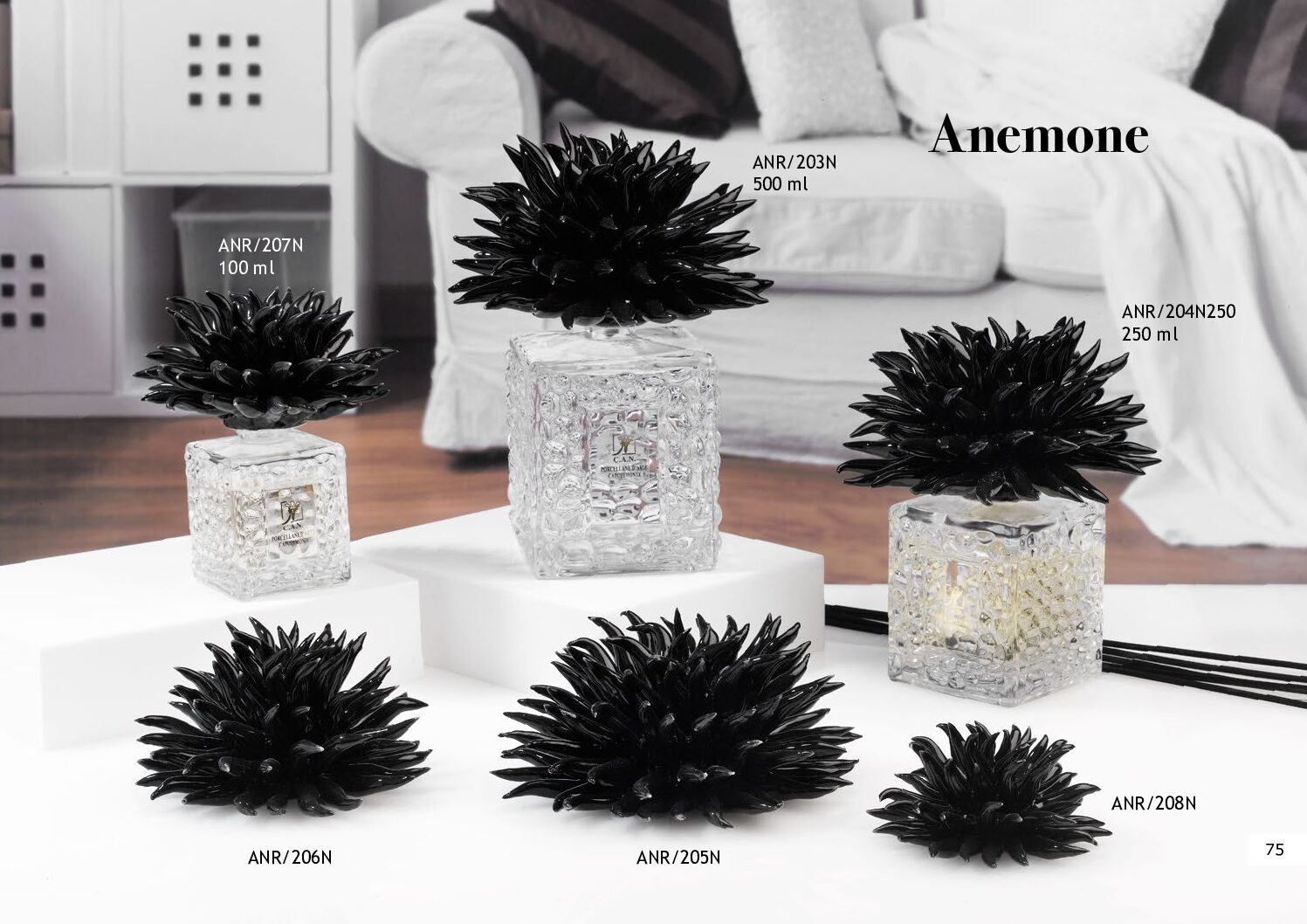 Bomboniera Capodimonte C.A.N. Diffusore Anemone con base vetro colore Nero