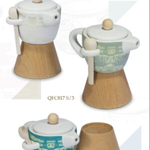 Bomboniere Solidali Quadrifoglio - Zuccheriera in Porcellana e Legno a forma di Moka con decorazioni Oro - immagine 2