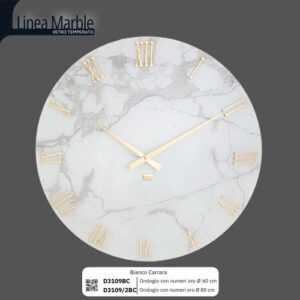 Orologio da Parete in Vetro Temperato Bianco Carrara  60 - 80 cm stampa a caldo Made in Italy First Class D3109BC