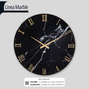 Orologio da Parete in Vetro Temperato Marmo Nero  60 - 80 cm stampa a caldo Made in Italy First Class D3109N